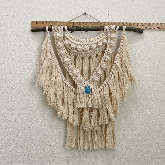 Cotton Macrame Woven Cord Tree Branch Stick Boho Hanging Wall Decor 19”X18” - Picture 6 of 8